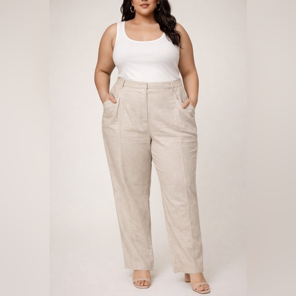 NWT Violets&Roses Irene Pants Linen Blend Oatmeal color , size 16 /33